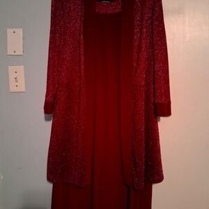 Elegant Red Glitter Dress and Jacket Set